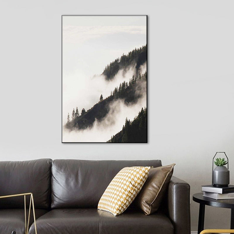 Frendorf | Foggy Natural Scenery Art Print in Grey Canvas Made Wall Decoration for Home, Texturiert