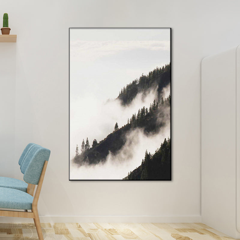 Frendorf | Foggy Natural Scenery Art Print in Grey Canvas Made Wall Decoration for Home, Texturiert