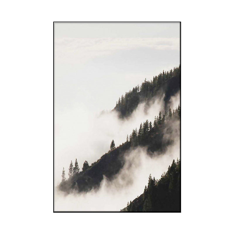 Frendorf | Foggy Natural Scenery Art Print in Grey Canvas Made Wall Decoration for Home, Texturiert