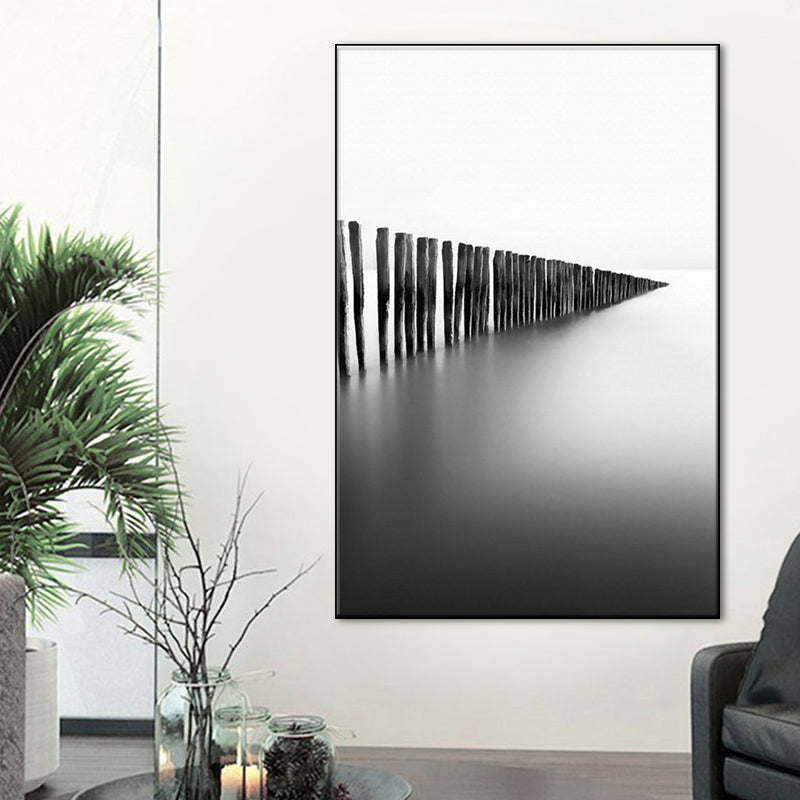 Frendorf | Foggy Natural Scenery Art Print in Grey Canvas Made Wall Decoration for Home, Texturiert