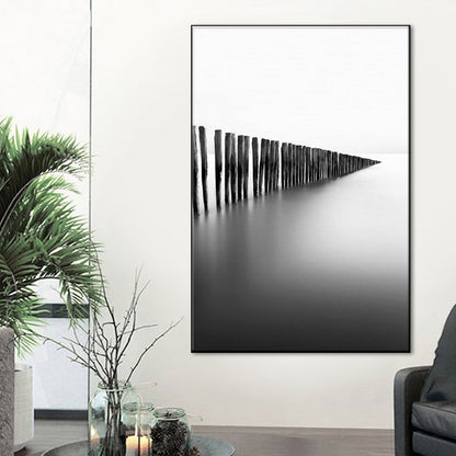 Frendorf | Foggy Natural Scenery Art Print in Grey Canvas Made Wall Decoration for Home, Texturiert