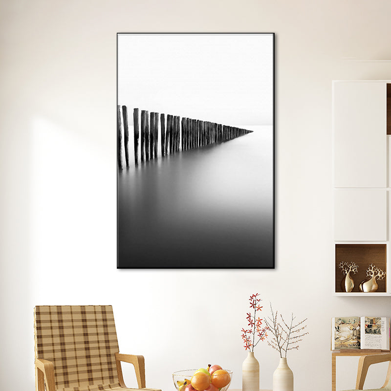 Frendorf | Foggy Natural Scenery Art Print in Grey Canvas Made Wall Decoration for Home, Texturiert