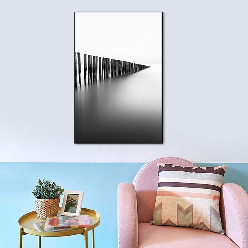 Frendorf | Foggy Natural Scenery Art Print in Grey Canvas Made Wall Decoration for Home, Texturiert