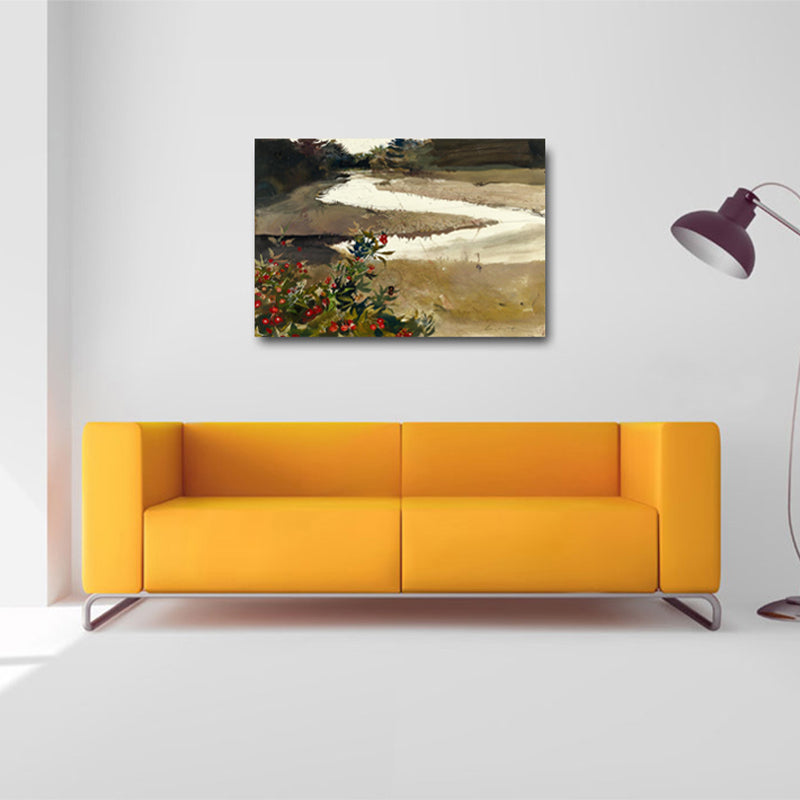 Schöne Wandernde Fluss Wandkunst Haus Innenraum Natur Landschaft Leinwanddruck in Braun