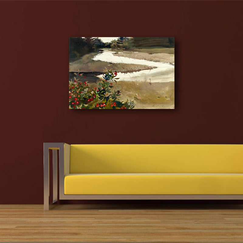 Schöne Wandernde Fluss Wandkunst Haus Innenraum Natur Landschaft Leinwanddruck in Braun
