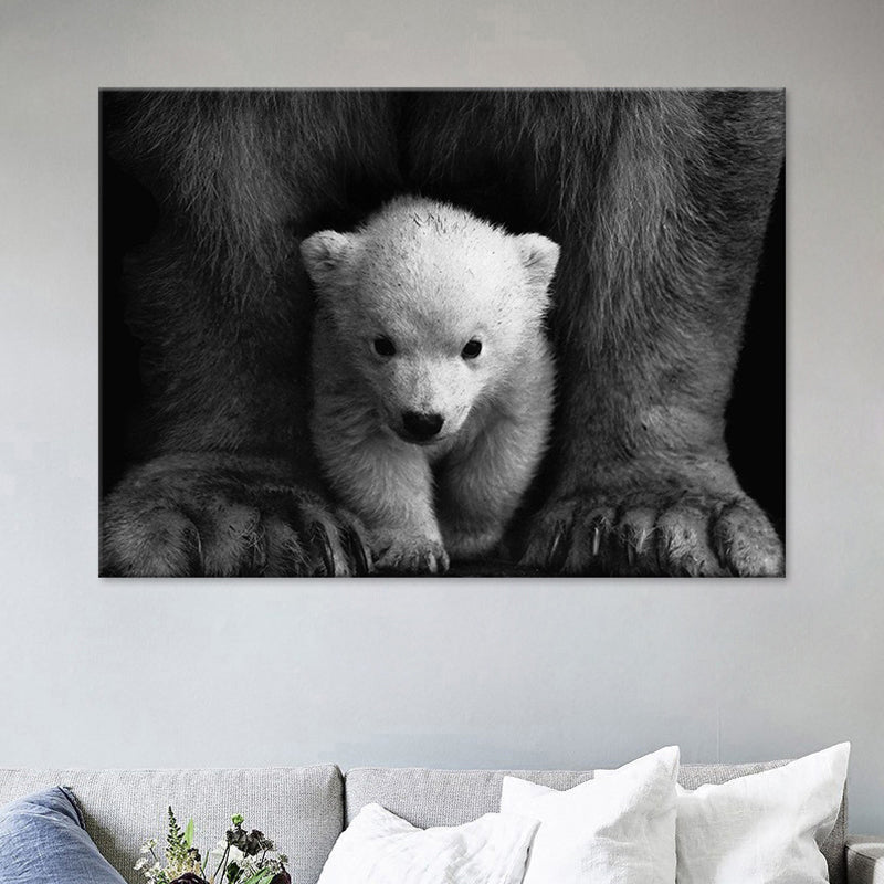 Frendorf | Polar Bear Baby Wandkunst Moderne Texturierte Leinwanddruck in Schwarz-Grau für das Kinderzimmer