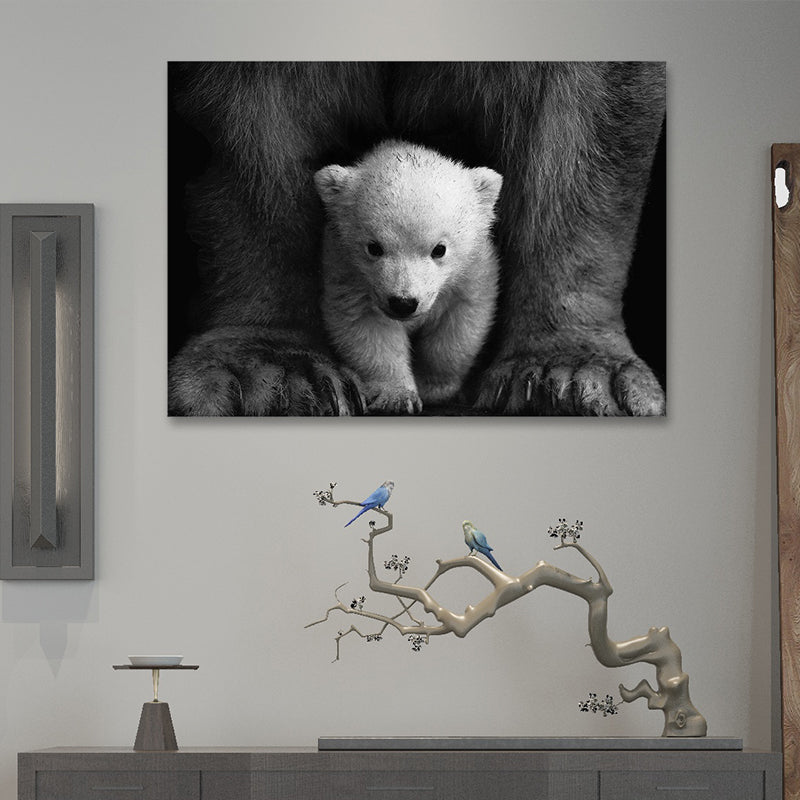 Frendorf | Polar Bear Baby Wandkunst Moderne Texturierte Leinwanddruck in Schwarz-Grau für das Kinderzimmer