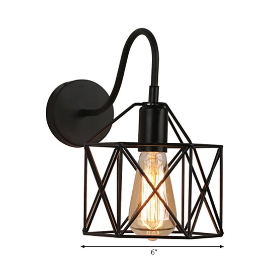 Frendorf | Schwarze X-Cage Wandbeleuchtung mit Gooseneck-Arm Retro Loft Metall 1 Licht Bar Wandmontage Licht