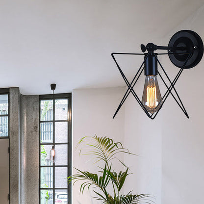 Frendorf | 1 Glühbirne Stern Design Wandlampe mit Drahtrahmen Industriell Schwarz Finish Metall Wandleuchte Beleuchtung