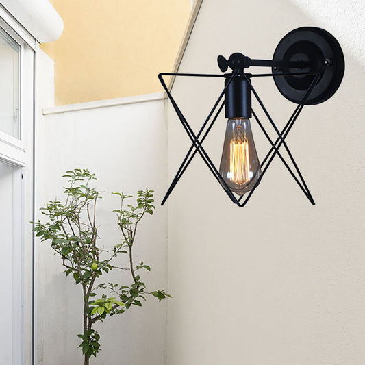 Frendorf | 1 Glühbirne Stern Design Wandlampe mit Drahtrahmen Industriell Schwarz Finish Metall Wandleuchte Beleuchtung