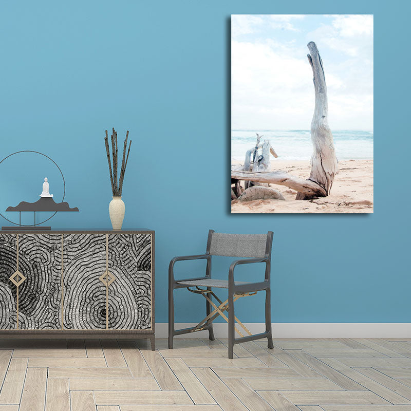 Frendorf | Beach Bare Trunk Seascape Leinwanddruck Tropen Texturiertes Wandkunst in Hellblau
