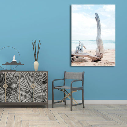Frendorf | Beach Bare Trunk Seascape Leinwanddruck Tropen Texturiertes Wandkunst in Hellblau