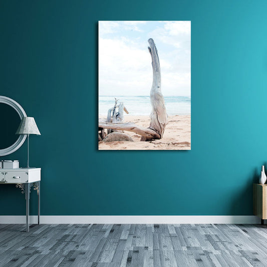 Frendorf | Beach Bare Trunk Seascape Leinwanddruck Tropen Texturiertes Wandkunst in Hellblau