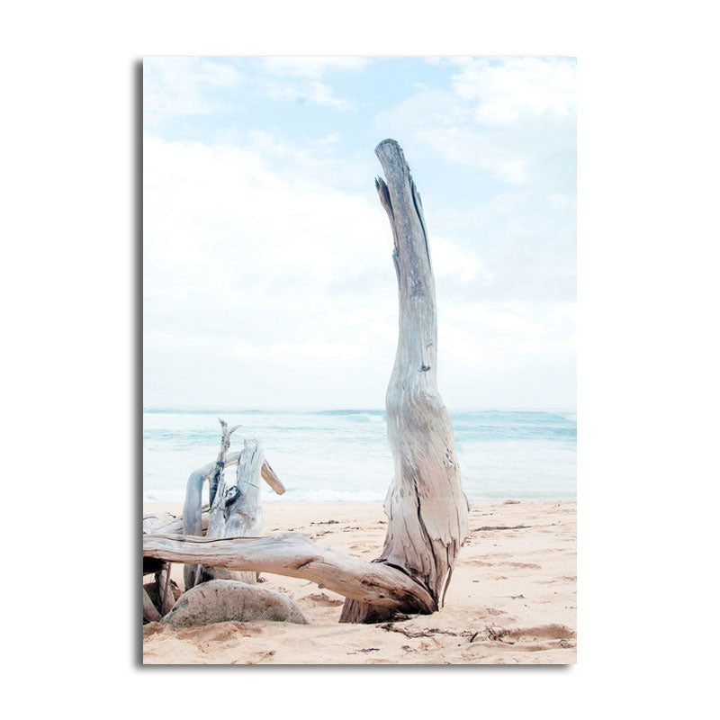 Frendorf | Beach Bare Trunk Seascape Leinwanddruck Tropen Texturiertes Wandkunst in Hellblau