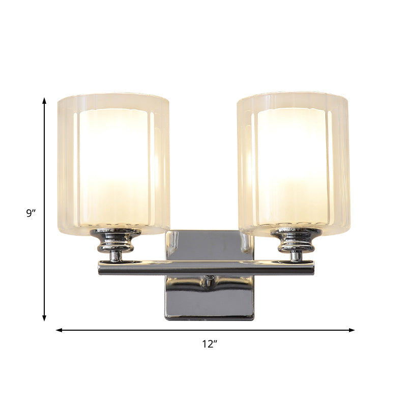 Frendorf | 2er Glühbirnen Wandlampe mit Zylinderglas-Schirm Modernes Wohnzimmer Wandbeleuchtung Fixture in Weiß