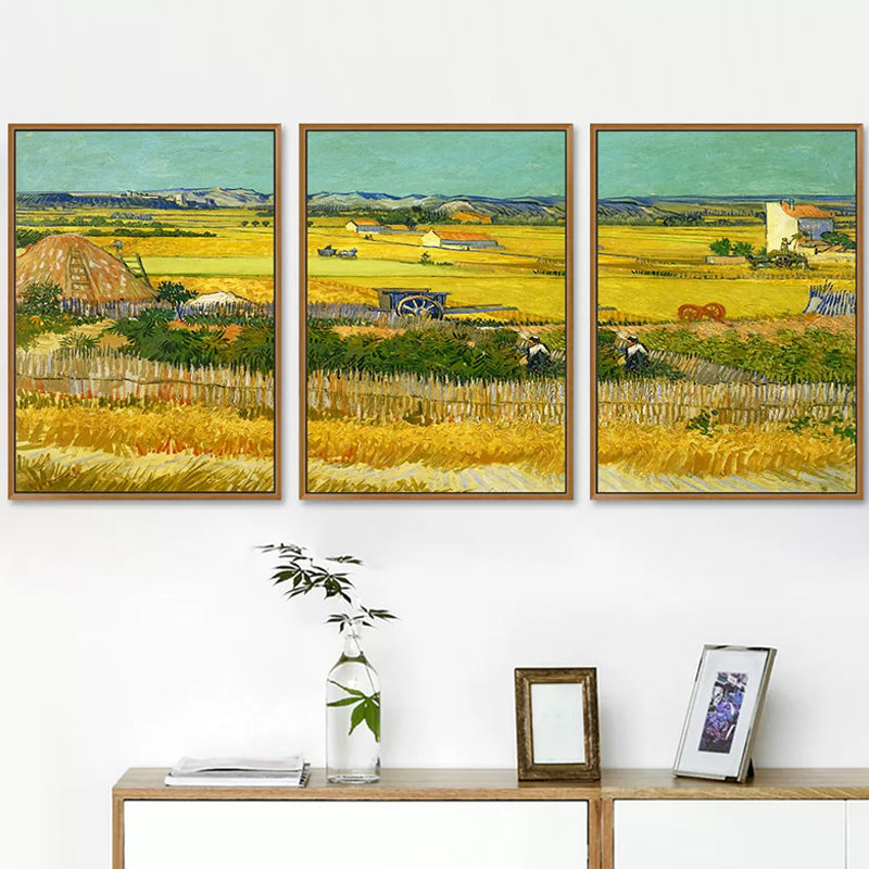 Poetisches Weizenfeldgemälde für Zuhause Van Gogh Kunstwerk Eingewickelte Leinwand in Grün, Strukturiert