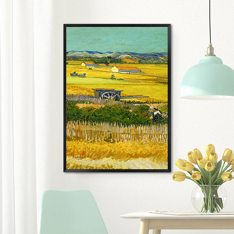 Poetisches Weizenfeldgemälde für Zuhause Van Gogh Kunstwerk Eingewickelte Leinwand in Grün, Strukturiert