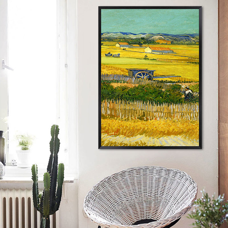 Poetisches Weizenfeldgemälde für Zuhause Van Gogh Kunstwerk Eingewickelte Leinwand in Grün, Strukturiert