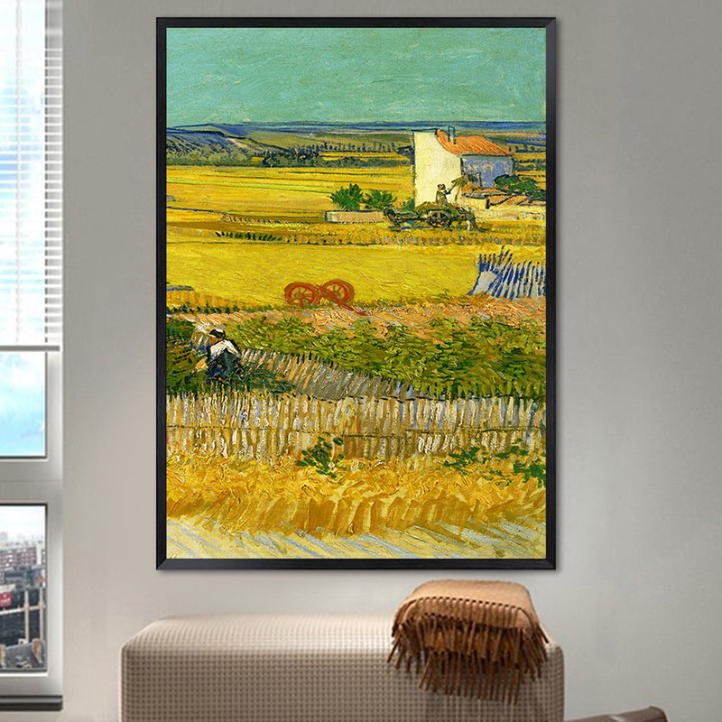 Poetisches Weizenfeldgemälde für Zuhause Van Gogh Kunstwerk Eingewickelte Leinwand in Grün, Strukturiert