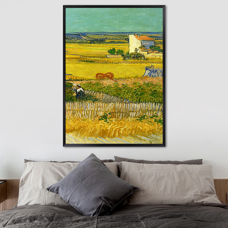 Poetisches Weizenfeldgemälde für Zuhause Van Gogh Kunstwerk Eingewickelte Leinwand in Grün, Strukturiert