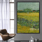 Poetisches Weizenfeldgemälde für Zuhause Van Gogh Kunstwerk Eingewickelte Leinwand in Grün, Strukturiert