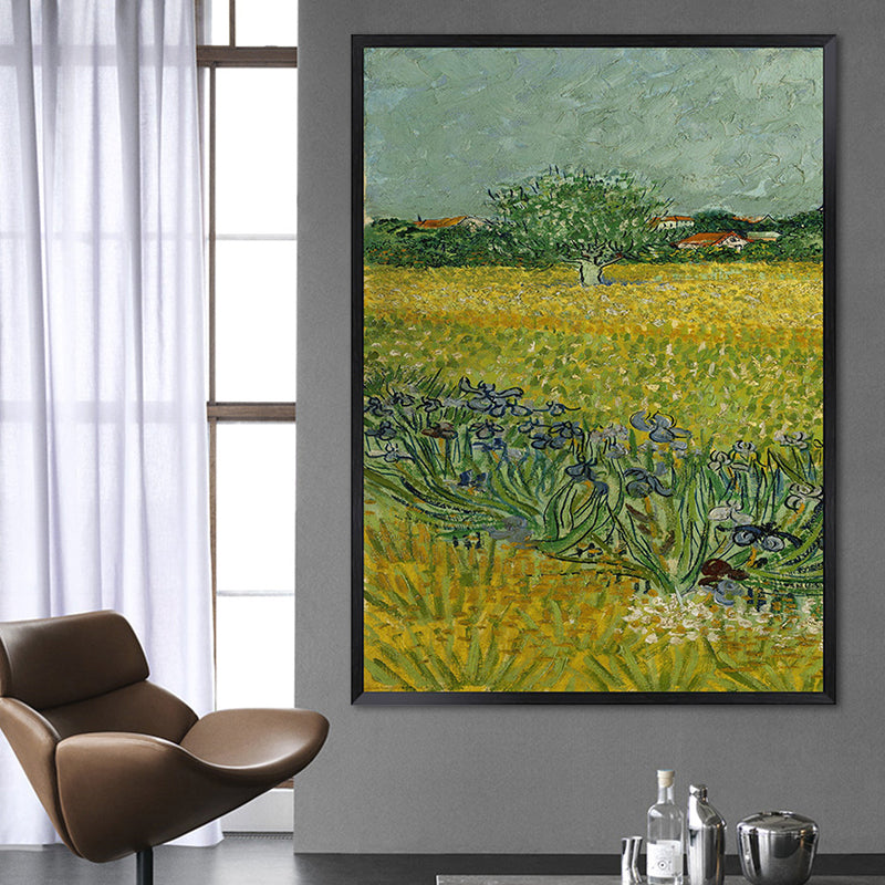 Poetisches Weizenfeldgemälde für Zuhause Van Gogh Kunstwerk Eingewickelte Leinwand in Grün, Strukturiert