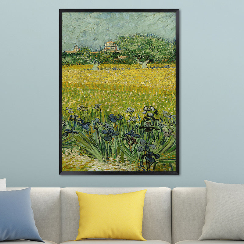 Poetisches Weizenfeldgemälde für Zuhause Van Gogh Kunstwerk Eingewickelte Leinwand in Grün, Strukturiert