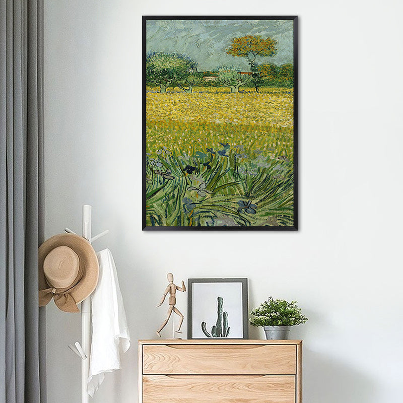Poetisches Weizenfeldgemälde für Zuhause Van Gogh Kunstwerk Eingewickelte Leinwand in Grün, Strukturiert
