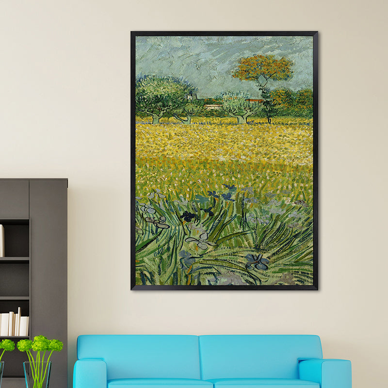 Poetisches Weizenfeldgemälde für Zuhause Van Gogh Kunstwerk Eingewickelte Leinwand in Grün, Strukturiert