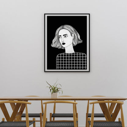 Frendorf | Texturierte schwarze Wandkunst Dekor Skandinavische Illustrationen Frau Leinwanddruck für das Wohnzimmer