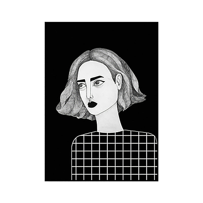 Frendorf | Texturierte schwarze Wandkunst Dekor Skandinavische Illustrationen Frau Leinwanddruck für das Wohnzimmer