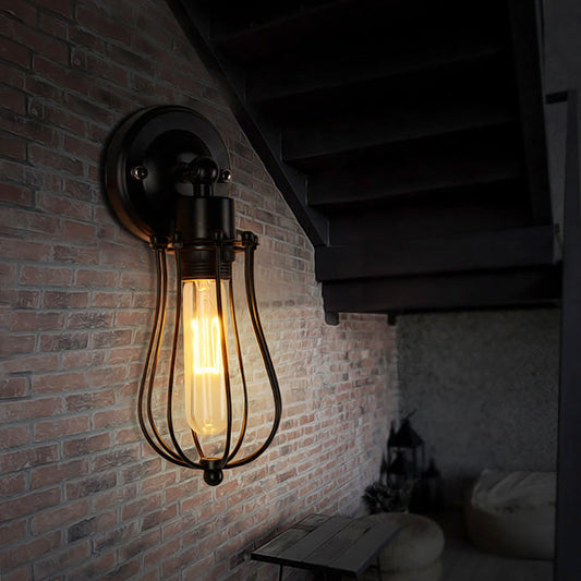 Frendorf | Metal Bulb Vormen Wandmontage Licht met Kooi Schaduw Industriële Vintage 1/2-Licht Restaurant Wandlamp in Zwart/Nikkel