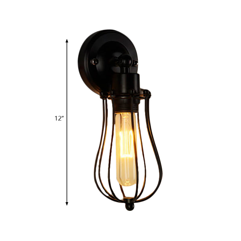 Frendorf | Metal Bulb Vormen Wandmontage Licht met Kooi Schaduw Industriële Vintage 1/2-Licht Restaurant Wandlamp in Zwart/Nikkel