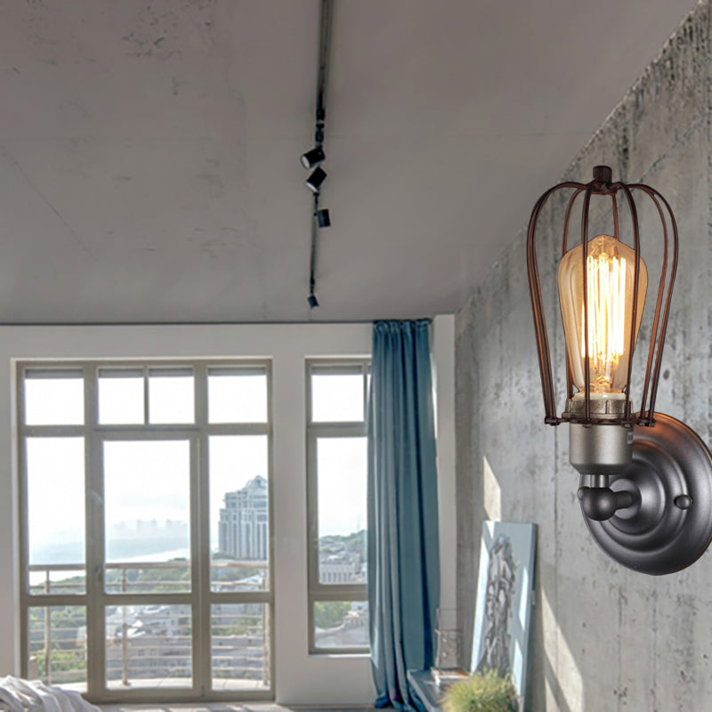 Frendorf | Metal Bulb Vormen Wandmontage Licht met Kooi Schaduw Industriële Vintage 1/2-Licht Restaurant Wandlamp in Zwart/Nikkel