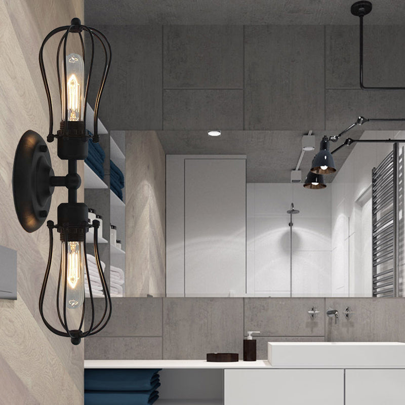 Frendorf | Metal Bulb Vormen Wandmontage Licht met Kooi Schaduw Industriële Vintage 1/2-Licht Restaurant Wandlamp in Zwart/Nikkel