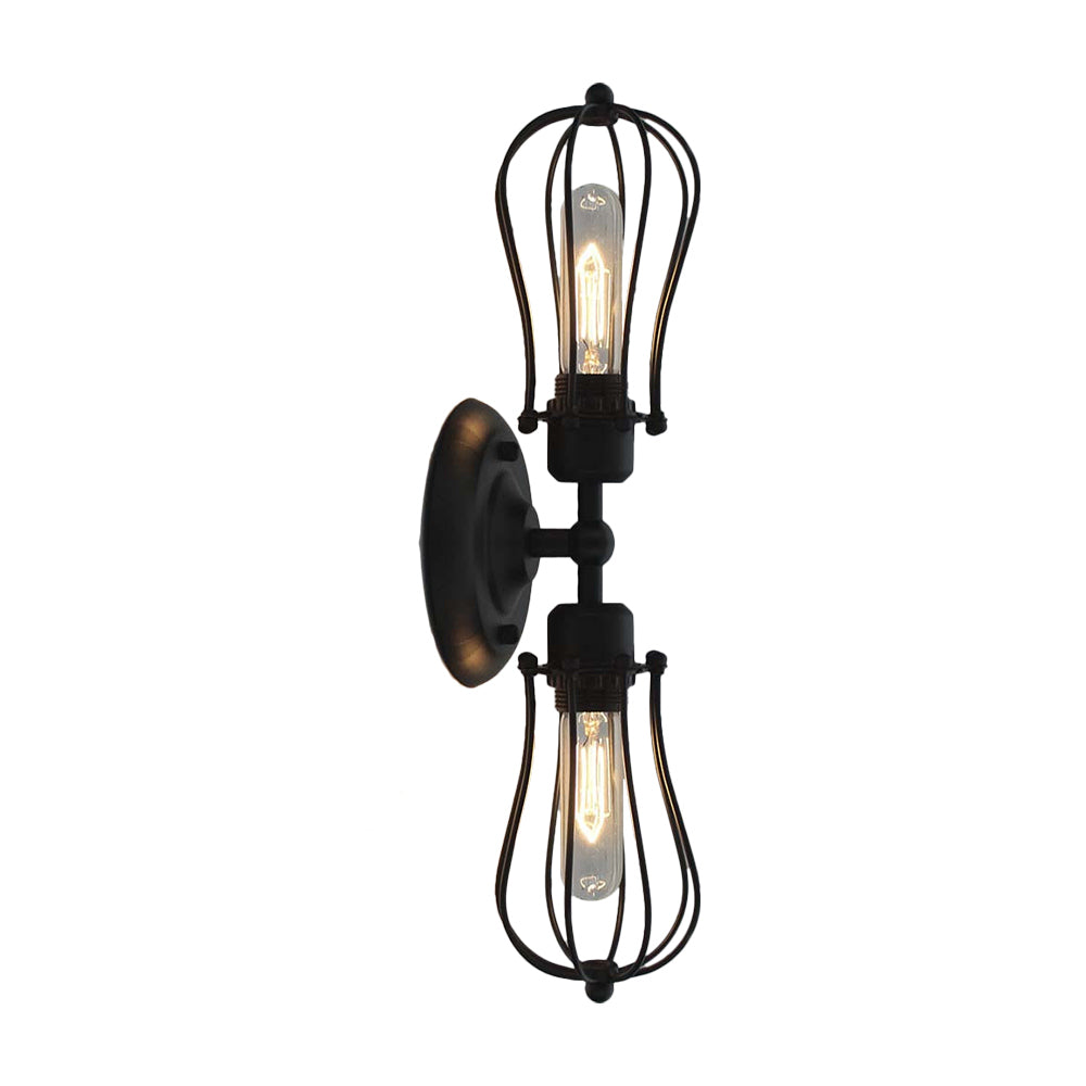 Frendorf | Metal Bulb Vormen Wandmontage Licht met Kooi Schaduw Industriële Vintage 1/2-Licht Restaurant Wandlamp in Zwart/Nikkel