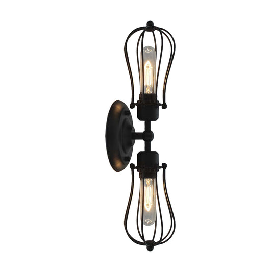 Frendorf | Metal Bulb Vormen Wandmontage Licht met Kooi Schaduw Industriële Vintage 1/2-Licht Restaurant Wandlamp in Zwart/Nikkel