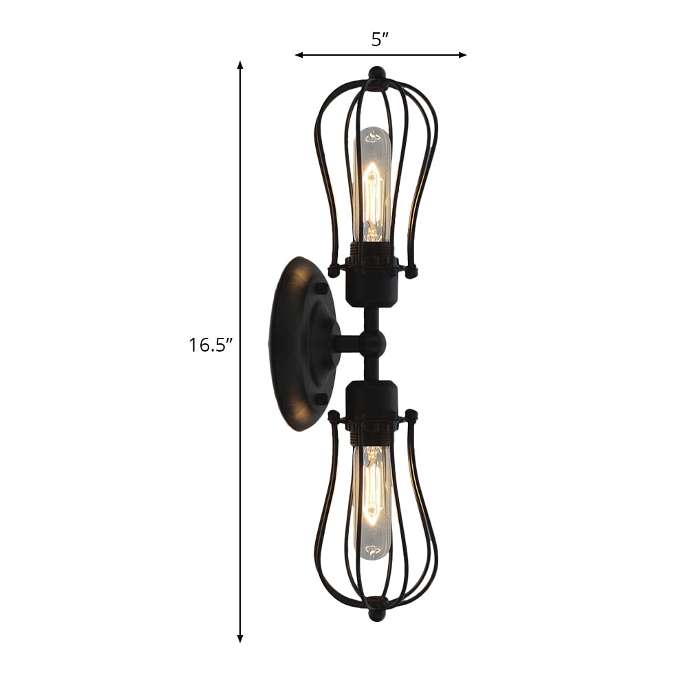 Frendorf | Metal Bulb Vormen Wandmontage Licht met Kooi Schaduw Industriële Vintage 1/2-Licht Restaurant Wandlamp in Zwart/Nikkel