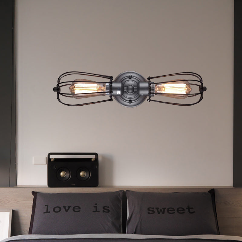 Frendorf | Metal Bulb Vormen Wandmontage Licht met Kooi Schaduw Industriële Vintage 1/2-Licht Restaurant Wandlamp in Zwart/Nikkel