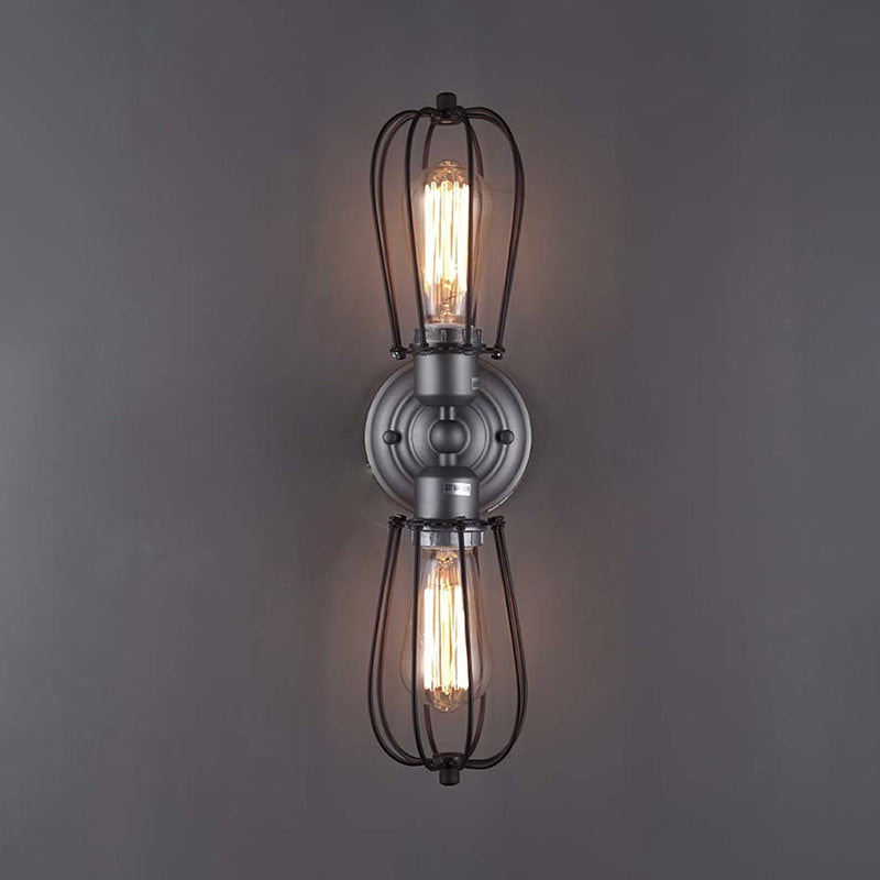 Frendorf | Metal Bulb Vormen Wandmontage Licht met Kooi Schaduw Industriële Vintage 1/2-Licht Restaurant Wandlamp in Zwart/Nikkel