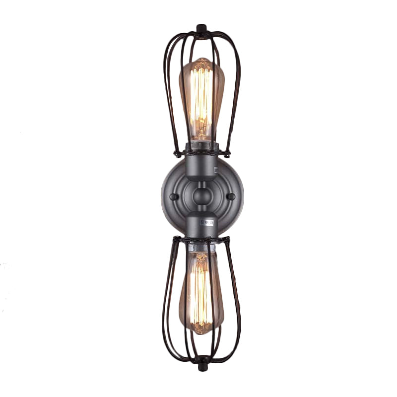 Frendorf | Metal Bulb Vormen Wandmontage Licht met Kooi Schaduw Industriële Vintage 1/2-Licht Restaurant Wandlamp in Zwart/Nikkel
