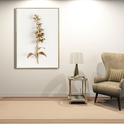 Frendorf | Blumenast Wandkunst Druck Gold und Weiß Leinwand Wanddekoration für Schlafzimmer, Texturiert