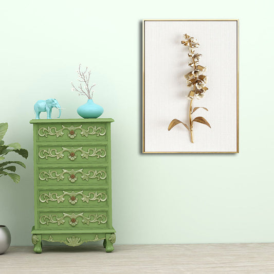 Frendorf | Blumenast Wandkunst Druck Gold und Weiß Leinwand Wanddekoration für Schlafzimmer, Texturiert