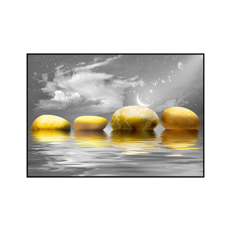 Frendorf | Big Pebbles Wandkunstdruck Glam Magische Nacht Meerlandschaft Leinwand in Gold für Schlafzimmer