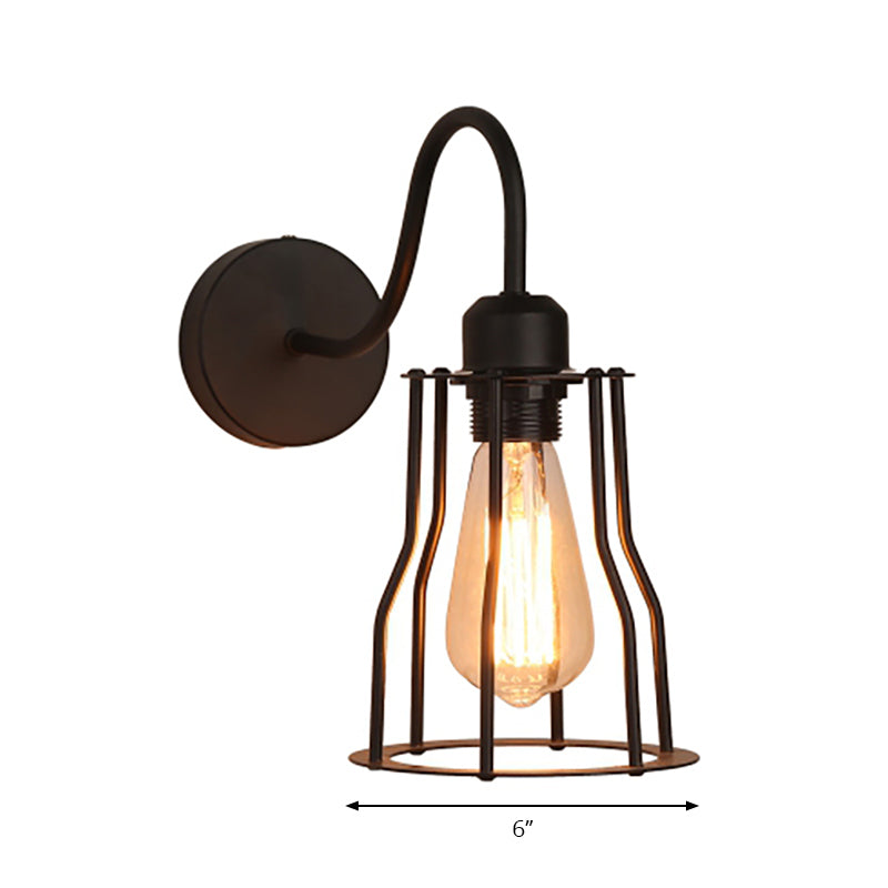 Frendorf | Gekooide Boerderij Muur Sconces Licht met Gooseneck Arm Vintage Stijl IJzer 1 Licht Zwarte Wandmontage Licht