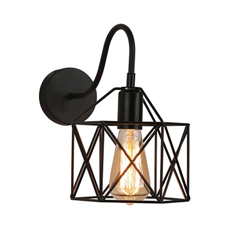 Frendorf | Draadbeschermer Gang Wandlamp Industrieel Metaal 1 Licht Zwart Wandverlichting met Gooseneck Arm