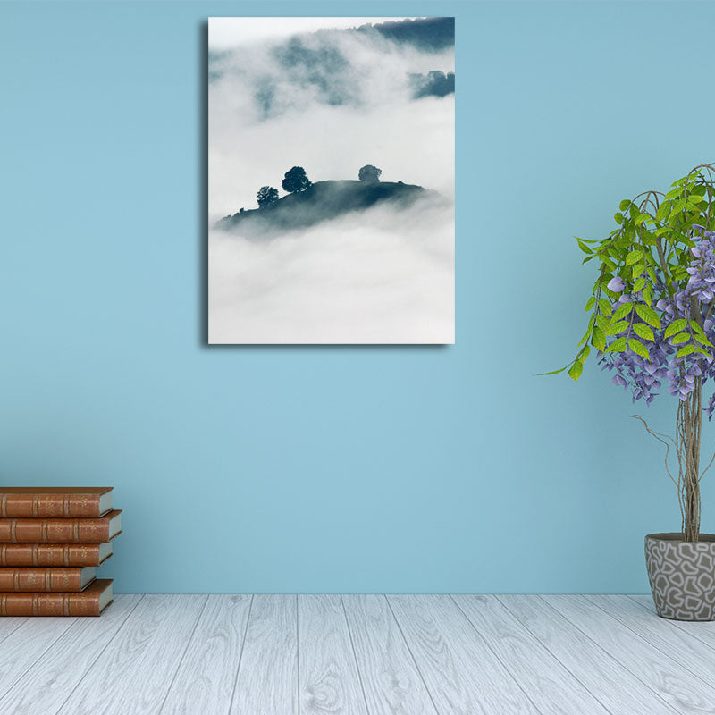Frendorf | Foggy Mountain Canvas Art für Schlafzimmer Naturlandschaft Wanddekoration in Grün und Weiß