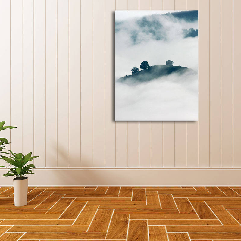 Frendorf | Foggy Mountain Canvas Art für Schlafzimmer Naturlandschaft Wanddekoration in Grün und Weiß