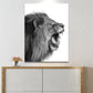 Frendorf | Fotografie Leeuw Brullend Canvas Muurkunst voor Huisinterieur, Grijs en Wit, Gelaagd