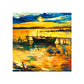 Frendorf | Boot und Sonnenuntergang Seascape Gemälde Leinwanddruck Orange Tropix Wandkunst für das Familienzimmer